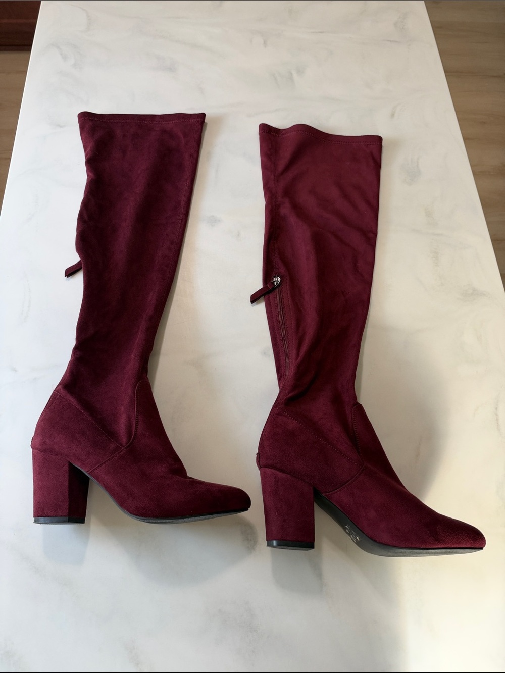 Source Unknown Burgundy Knee-High Block Heel Boots
